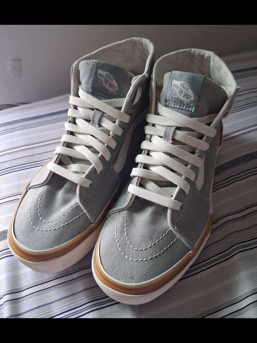 Vans Gray and White High-Top Sneakers with Gum Trim